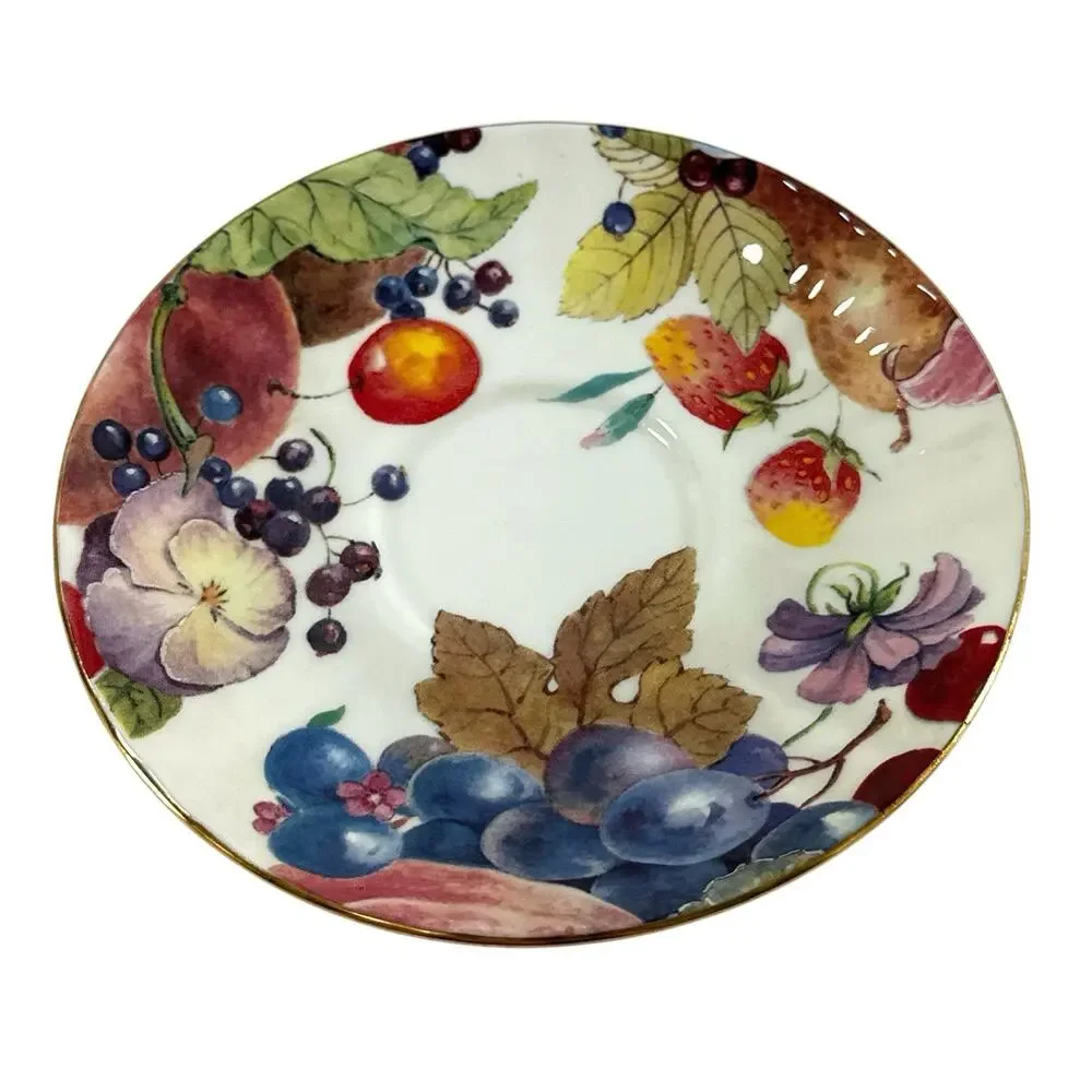 Duchess Fine Bone China England Teacup Saucer Set Fruit Floral Gold Trim